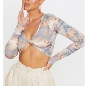 Multi Water Renaissance Long Sleeve Crop Top